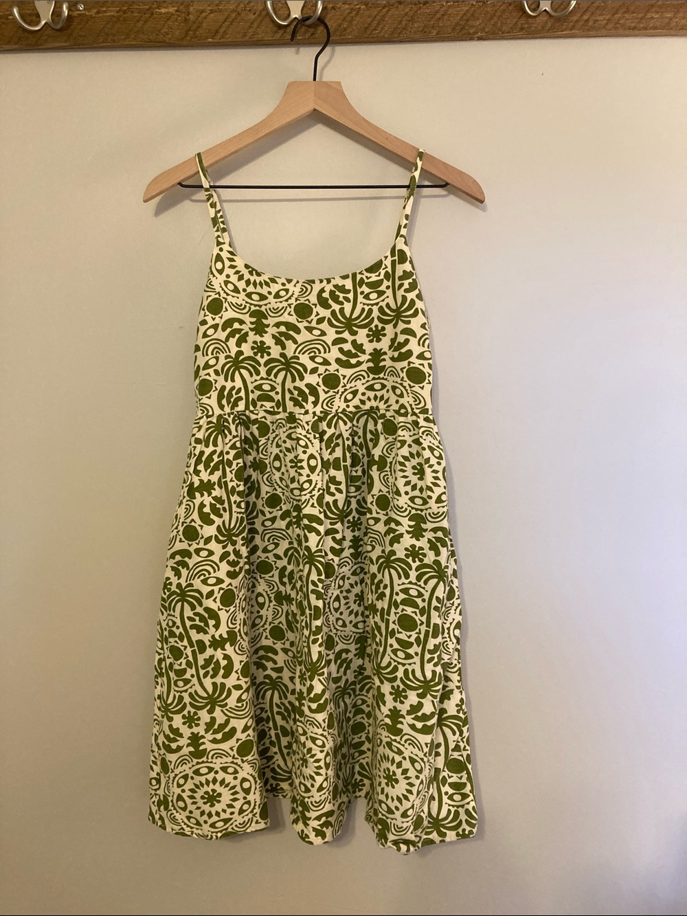 Olive Green & Cream beachy Sundress, M